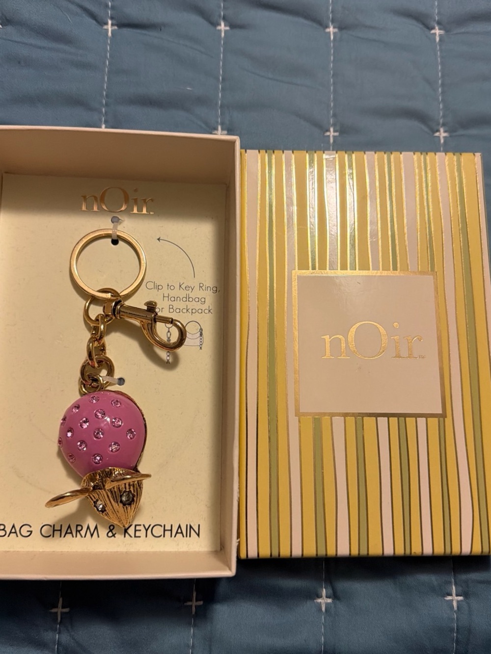 nOir Jewelry Pink Crystal mouse Charm Keychain with Gold Hardware